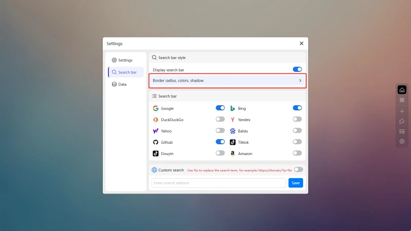 Search Bar Settings